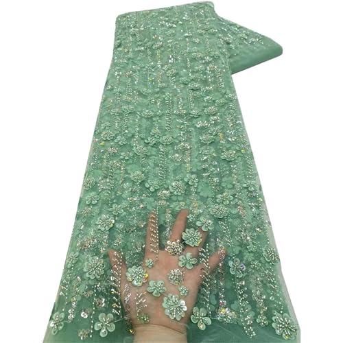 Mnjyihy Afrikanische Spitzenstoffe mit Pailletten für Abendkleider, französischer Perlen-Tüll, Spitzenstoff, 120 cm, 2,5 Yards-8 Mnjyihy Afrikanische Spitzenstoffe mit Pailletten für Abendkleider, französischer Perlen-Tüll, Spitzenstoff, 120 cm, 2,5 Yards-8 von Mnjyihy