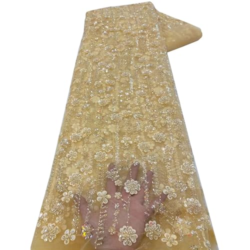 Mnjyihy Afrikanische Spitzenstoffe mit Pailletten für Abendkleider, französischer Perlen-Tüll, Spitzenstoff, 120 cm, 4,5 m - 5 von Mnjyihy
