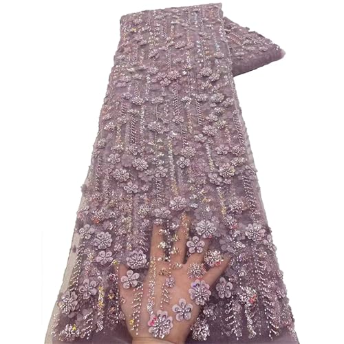 Mnjyihy Afrikanische Spitzenstoffe mit Pailletten für Abendkleider, französischer Perlen-Tüll-Spitzenstoff, 120 cm, 2,5 Yards-1 Mnjyihy Afrikanische Spitzenstoffe mit Pailletten für Abendkleider, französischer Perlen-Tüll-Spitzenstoff, 120 cm, 2,5 Yards-1 von Mnjyihy
