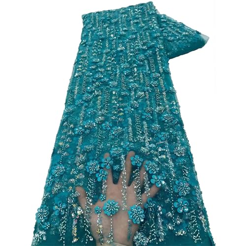 Mnjyihy Afrikanische Spitzenstoffe mit Pailletten für Abendkleider, französischer Perlen-Tüll-Spitzenstoff, 120 cm, 4,5 m - 3 von Mnjyihy