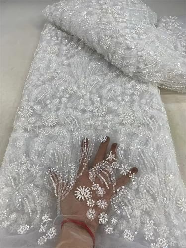 Mnjyihy Afrikanischer Pailletten-Spitzenstoff, französisch-nigerianische Spitzenstoffe für Party, Hochzeitskleid, 120 cm, 4,5 m von Mnjyihy