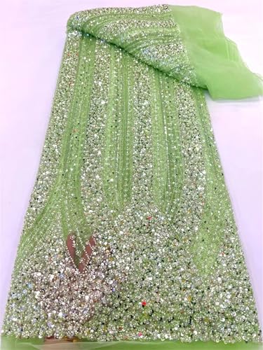 Mnjyihy Afrikanischer Pailletten-Spitzenstoff, französische Perlen, Netzstoff, Spitzenstoff für Herren und Damen, Hochzeitskleid, 120 cm, 4,5 m - 6 von Mnjyihy