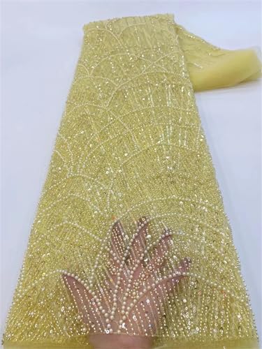 Mnjyihy Afrikanischer Pailletten-Spitzenstoff, französische Stickerei, Perlen, Brautschmuck, Hochzeit, Spitzenstoff, für Herren und Damen, 120 cm, 4,5 m - 2 von Mnjyihy