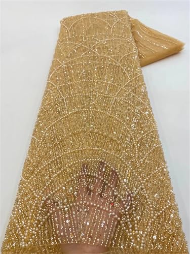 Mnjyihy Afrikanischer Pailletten-Spitzenstoff, französische Stickerei, Perlen, Brautschmuck, Hochzeit, Spitzenstoff, für Herren und Damen, 120 cm, 4,5 m von Mnjyihy