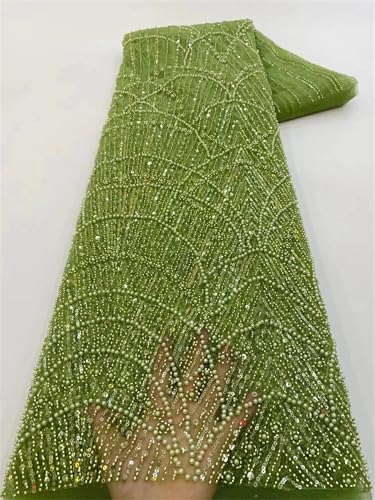 Mnjyihy Afrikanischer Pailletten-Spitzenstoff, französische Stickerei, Perlen, Brautschmuck, Hochzeit, Spitzenstoff, für Herren und Damen, 120 cm von Mnjyihy