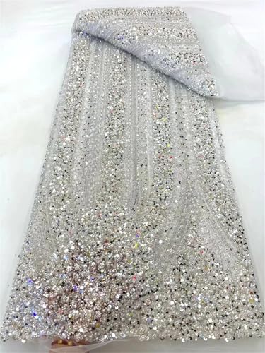 Mnjyihy Afrikanischer Pailletten-Spitzenstoff, französischer Perlen-Mesh-Spitzenstoff für Herren und Damen, Hochzeitskleid, 120 cm, 4,5 m - 3 von Mnjyihy