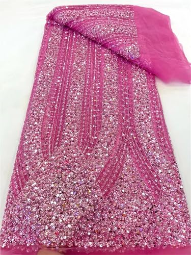 Mnjyihy Afrikanischer Pailletten-Spitzenstoff, französischer Perlen-Mesh-Spitzenstoff für Herren und Damen, Hochzeitskleid, 120 cm, 4,5 m - 5 von Mnjyihy