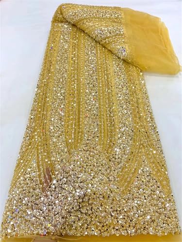 Mnjyihy Afrikanischer Pailletten-Spitzenstoff, französischer Perlen-Mesh-Spitzenstoff für Herren und Damen, Hochzeitskleid, 120 cm, 4,5 m - 8 von Mnjyihy