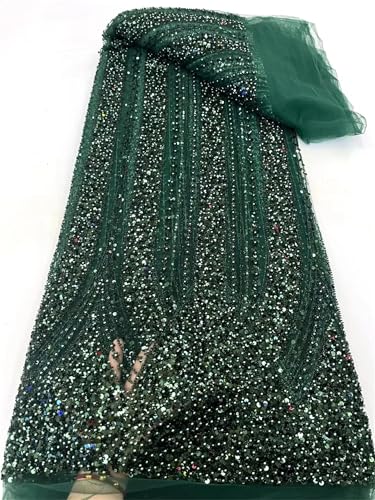 Mnjyihy Afrikanischer Pailletten-Spitzenstoff, französischer Perlen-Mesh-Spitzenstoff für Herren und Damen, Hochzeitskleid, 120 cm, 4,5 m von Mnjyihy