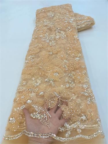 Mnjyihy Afrikanischer Pailletten-Spitzenstoff, französischer Spitzenstoff, für Hochzeit, Party, Alltag, 120 cm, 4,5 m - 2 von Mnjyihy