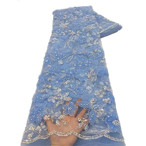 Mnjyihy Afrikanischer Pailletten-Spitzenstoff, französischer Spitzenstoff, für Hochzeit, Party, Alltag, 120 cm, 4,5 m - 5 von Mnjyihy