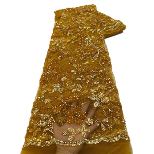 Mnjyihy Afrikanischer Pailletten-Spitzenstoff, französischer Spitzenstoff, für Hochzeit, Party, Alltag, 120 cm, 4,5 m - 7 von Mnjyihy