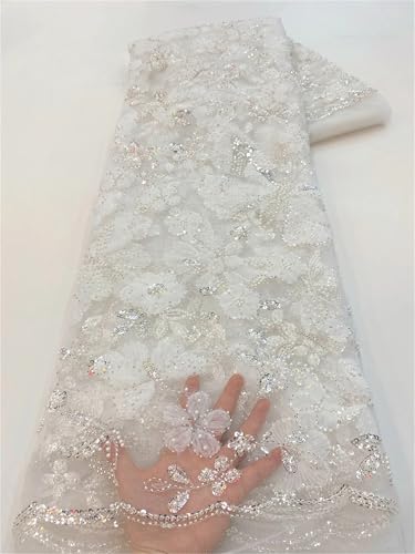 Mnjyihy Afrikanischer Pailletten-Spitzenstoff, französischer Spitzenstoff, für Hochzeit, Party, Alltag, 120 cm, 4,5 m von Mnjyihy