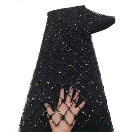 Mnjyihy Afrikanischer Pailletten-Spitzenstoff, nigerianischer Bräutigam, Perlen, Spitze, Netzstoff zum Nähen von Kleid, Hochzeit, Party, 120 cm, 1 Yard-4 Mnjyihy Afrikanischer Pailletten-Spitzenstoff, nigerianischer Bräutigam, Perlen, Spitze, Netzstoff zum Nähen von Kleid, Hochzeit, Party, 120 cm, 1 Yard-4 von Mnjyihy
