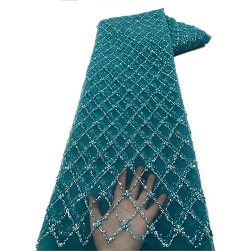 Mnjyihy Afrikanischer Pailletten-Spitzenstoff, nigerianischer Bräutigam, Perlen, Spitze, Netzstoff zum Nähen von Kleid, Hochzeit, Party, 120 cm, 1 Yard-5 von Mnjyihy