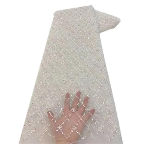 Mnjyihy Afrikanischer Pailletten-Spitzenstoff, nigerianischer Bräutigam, Perlen, Spitze, Netzstoff zum Nähen von Kleid, Hochzeit, Party, 120 cm, 91 cm Mnjyihy Afrikanischer Pailletten-Spitzenstoff, nigerianischer Bräutigam, Perlen, Spitze, Netzstoff zum Nähen von Kleid, Hochzeit, Party, 120 cm, 91 cm von Mnjyihy