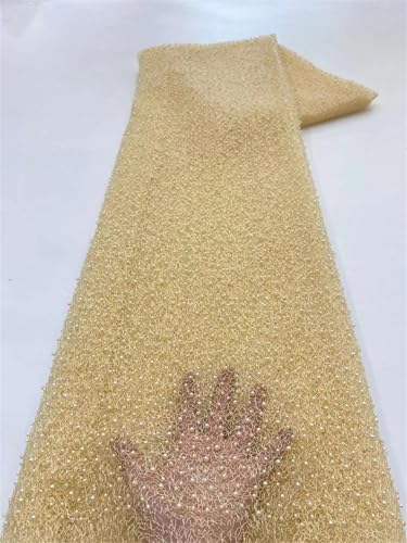 Mnjyihy Afrikanischer Perlenhochzeitsstoff, nigerianischer Netzstoff, Tüll, Spitze, französischer Stoff für Partykleid, Nähen, 120 cm, 4,5 m - 2 von Mnjyihy