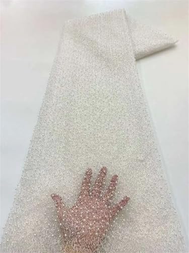 Mnjyihy Afrikanischer Perlenhochzeitsstoff, nigerianischer Netzstoff, Tüll, Spitze, französischer Stoff für Partykleid, Nähen, 120 cm, 4,5 m - 5 von Mnjyihy