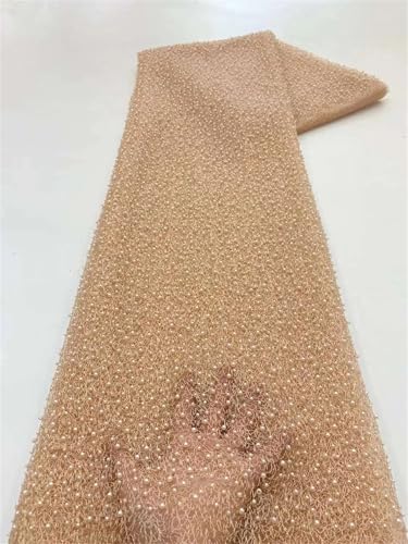 Mnjyihy Afrikanischer Perlenhochzeitsstoff, nigerianischer Netzstoff, Tüll, Spitze, französischer Stoff für Partykleid, Nähen, 120 cm, 4,5 m - 6 von Mnjyihy