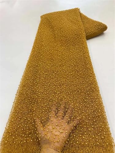 Mnjyihy Afrikanischer Perlenhochzeitsstoff, nigerianischer Netzstoff, Tüll, Spitze, französischer Stoff für Partykleid, Nähen, 120 cm, 4,5 m - 7 von Mnjyihy