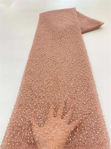 Mnjyihy Afrikanischer Perlenhochzeitsstoff, nigerianischer Netzstoff, Tüll, Spitze, französischer Stoff für Partykleid, Nähen, 120 cm, 4,5 m - 8 von Mnjyihy