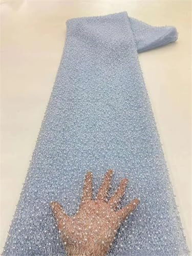 Mnjyihy Afrikanischer Perlenhochzeitsstoff, nigerianischer Netzstoff, Tüll, Spitze, französischer Stoff für Partykleid, Nähen, 120 cm, 4,5 m von Mnjyihy