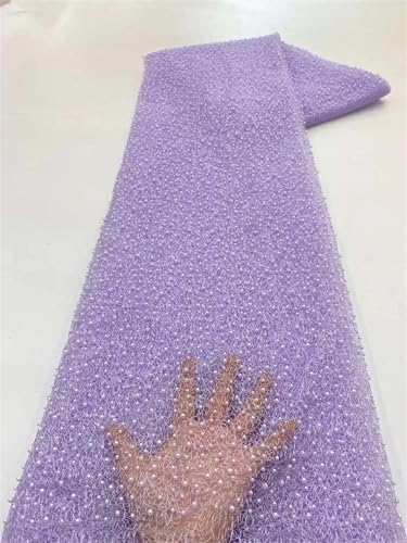 Mnjyihy Afrikanischer Perlenhochzeitsstoff, nigerianischer Netzstoff, Tüll, Spitze, französischer Stoff für Partykleid, Nähen, 120 cm, 4 m von Mnjyihy