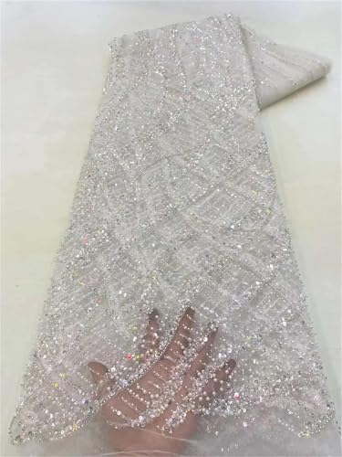 Mnjyihy Afrikanischer Perlennetz, Netzstoff, Spitze, Stickerei, Pailletten, Tüllstoff für nigerianische Hochzeit, Party, 120 cm, 4,5 m - 2 von Mnjyihy