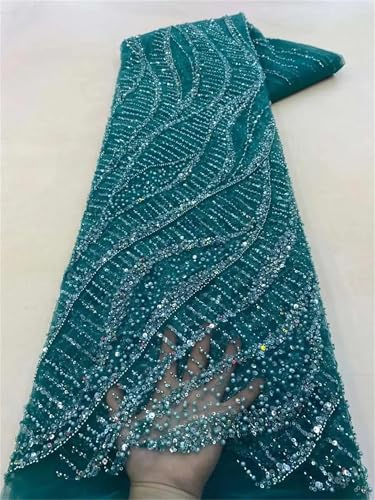 Mnjyihy Afrikanischer Perlennetz, Netzstoff, Spitze, Stickerei, Pailletten, Tüllstoff für nigerianische Hochzeit, Party, 120 cm, 4,5 m - 3 Mnjyihy Afrikanischer Perlennetz, Netzstoff, Spitze, Stickerei, Pailletten, Tüllstoff für nigerianische Hochzeit, Party, 120 cm, 4,5 m - 3 von Mnjyihy