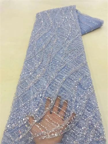 Mnjyihy Afrikanischer Perlennetz, Netzstoff, Spitze, Stickerei, Pailletten, Tüllstoff für nigerianische Hochzeit, Party, 120 cm, 4,5 m - 5 von Mnjyihy