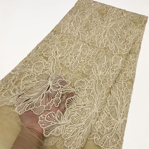 Mnjyihy Afrikanischer Seiden-Spitzenstoff, französischer Tüll, Netz, Pailletten, Spitzenstoff für Damen, Abendkleider, 120 cm, 4,5 m - 2 von Mnjyihy