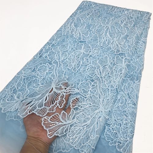 Mnjyihy Afrikanischer Seiden-Spitzenstoff, französischer Tüll, Netz, Pailletten, Spitzenstoff für Damen, Abendkleider, 120 cm, 4,5 m - 3 von Mnjyihy