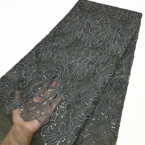 Mnjyihy Afrikanischer Seiden-Spitzenstoff, französischer Tüll, Netz, Pailletten, Spitzenstoff für Damen, Abendkleider, 120 cm, 4,5 m - 8 von Mnjyihy