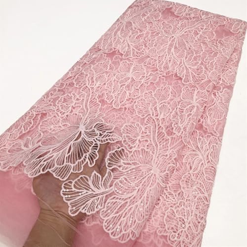 Mnjyihy Afrikanischer Seiden-Spitzenstoff, französischer Tüll, Netz, Pailletten, Spitzenstoff für Damen, Abendkleider, 120 cm, 4,57 m von Mnjyihy