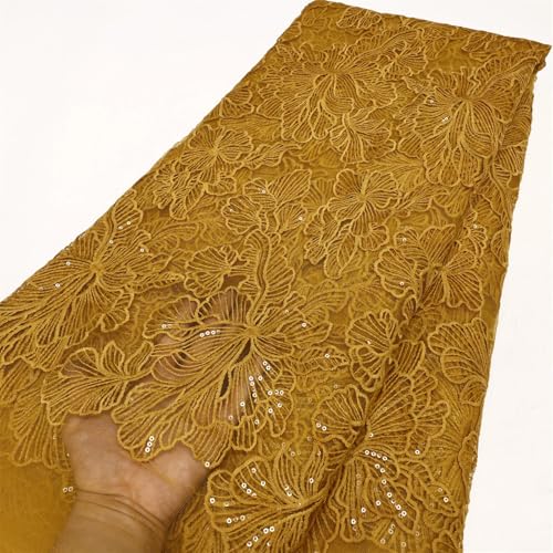 Mnjyihy Afrikanischer Seiden-Spitzenstoff, französischer Tüll, Netz, Pailletten, Spitzenstoff für Damen, Abendkleider, 120 cm, 4 m von Mnjyihy