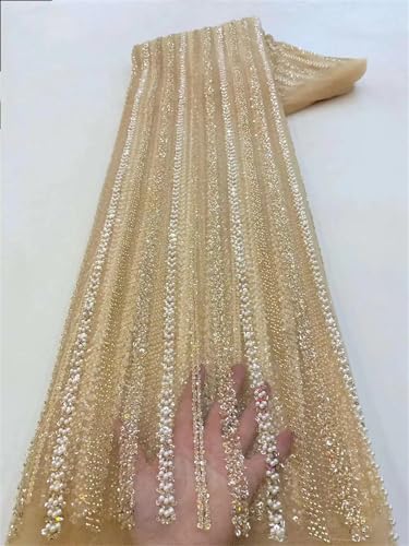 Mnjyihy Afrikanischer Spitzenstoff, französische Pailletten, Perlen, Tüll, Spitzenstoffe für nigerianische Männer, Frauen, Hochzeit, 120 cm, 273 cm - 2 von Mnjyihy