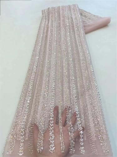 Mnjyihy Afrikanischer Spitzenstoff, französische Pailletten, Perlen, Tüll, Spitzenstoffe für nigerianische Männer, Frauen, Hochzeit, 120 cm, 450 cm-1 von Mnjyihy