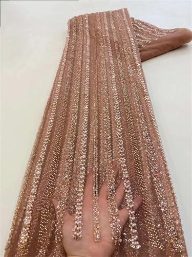 Mnjyihy Afrikanischer Spitzenstoff, französische Pailletten, Perlen, Tüll, Spitzenstoffe für nigerianische Männer und Frauen, Hochzeit, 120 cm, 182 cm, 5 von Mnjyihy