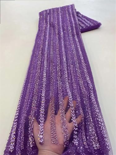 Mnjyihy Afrikanischer Spitzenstoff, französische Pailletten, Perlen, Tüll, Spitzenstoffe für nigerianische Männer und Frauen, Hochzeit, 120 cm, 182 cm - 8 von Mnjyihy