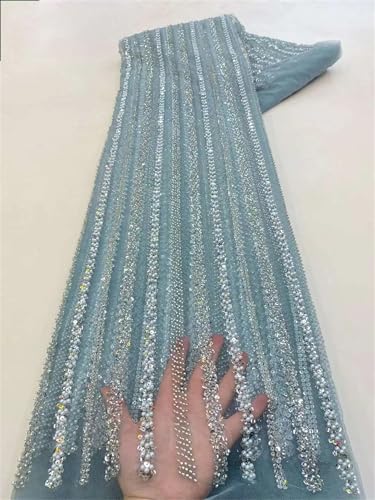 Mnjyihy Afrikanischer Spitzenstoff, französische Pailletten, Perlen, Tüll, Spitzenstoffe für nigerianische Männer und Frauen, Hochzeit, 120 cm, 182 cm von Mnjyihy