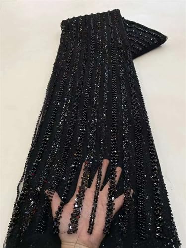 Mnjyihy Afrikanischer Spitzenstoff, französische Pailletten, Perlen, Tüll, Spitzenstoffe für nigerianische Männer und Frauen, Hochzeit, 120 cm, 182 cm von Mnjyihy