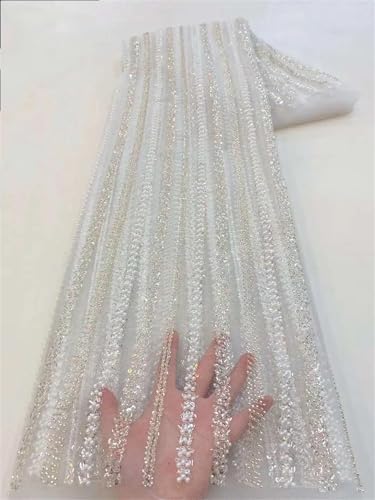 Mnjyihy Afrikanischer Spitzenstoff, französische Pailletten, Perlen, Tüll, Spitzenstoffe für nigerianische Männer und Frauen, Hochzeit, 120 cm, 273 cm - 6 von Mnjyihy