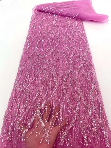 Mnjyihy Afrikanischer Spitzenstoff, französische Perlen, Netz-Pailletten, Tüll, Spitzenstoffe für Hochzeit, Nähen, 120 cm, 4,5 m - 3 von Mnjyihy