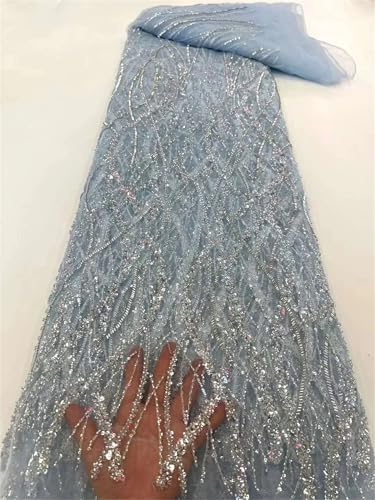 Mnjyihy Afrikanischer Spitzenstoff, französische Perlen, Netz-Pailletten, Tüll, Spitzenstoffe für Hochzeit, Nähen, 120 cm, 4,5 m - 5 Mnjyihy Afrikanischer Spitzenstoff, französische Perlen, Netz-Pailletten, Tüll, Spitzenstoffe für Hochzeit, Nähen, 120 cm, 4,5 m - 5 von Mnjyihy