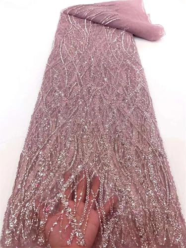 Mnjyihy Afrikanischer Spitzenstoff, französische Perlen, Netz-Pailletten, Tüll, Spitzenstoffe für Hochzeit, Nähen, 120 cm, 4,5 m - 7 von Mnjyihy