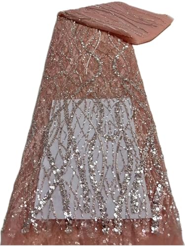 Mnjyihy Afrikanischer Spitzenstoff, französische Perlen, Netz-Pailletten, Tüll, Spitzenstoffe für Hochzeit, Nähen, 120 cm, 4,5 m - 8 von Mnjyihy