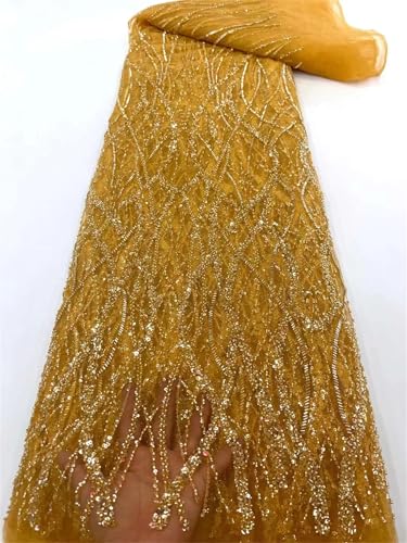 Mnjyihy Afrikanischer Spitzenstoff, französische Perlen, Netz-Pailletten, Tüll, Spitzenstoffe für Hochzeit, Nähen, 120 cm, 4,5 m von Mnjyihy