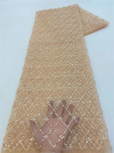 Mnjyihy Afrikanischer Spitzenstoff, französische Perlen, nigerianische Pailletten, Stickerei, Netzstoffe für Partykleider, 120 cm, 4,57 m Mnjyihy Afrikanischer Spitzenstoff, französische Perlen, nigerianische Pailletten, Stickerei, Netzstoffe für Partykleider, 120 cm, 4,57 m von Mnjyihy