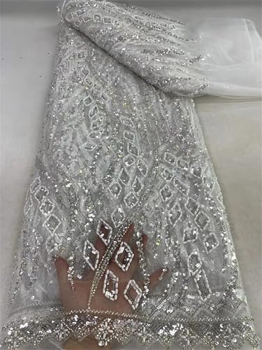 Mnjyihy Afrikanischer Spitzenstoff, nigerianische Perlen, Pailletten, französischer Spitzenstoff zum Nähen, für Partys, Hochzeitskleider, 120 cm, 4,5 m - 3 Mnjyihy Afrikanischer Spitzenstoff, nigerianische Perlen, Pailletten, französischer Spitzenstoff zum Nähen, für Partys, Hochzeitskleider, 120 cm, 4,5 m - 3 von Mnjyihy