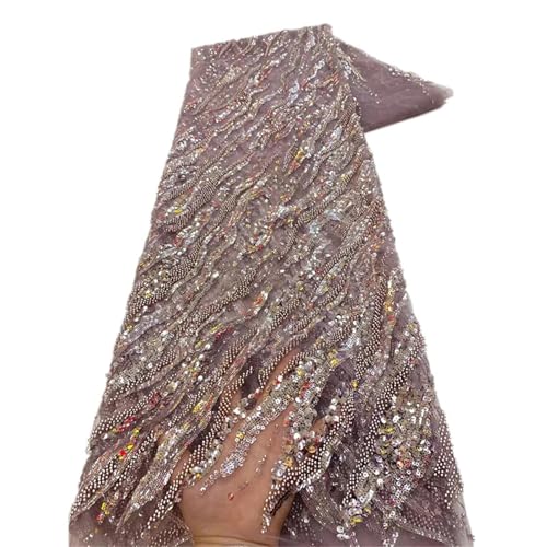 Mnjyihy Afrikanischer französischer Pailletten-Spitzenstoff, nigerianischer bestickter Netzstoff, für Party, Hochzeit, 120 cm, 4,5 m - 6 von Mnjyihy